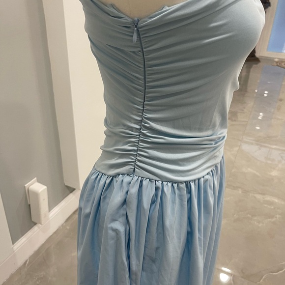 Elegant Light Blue Strapless Maxi Dress - Picture 6 of 11
